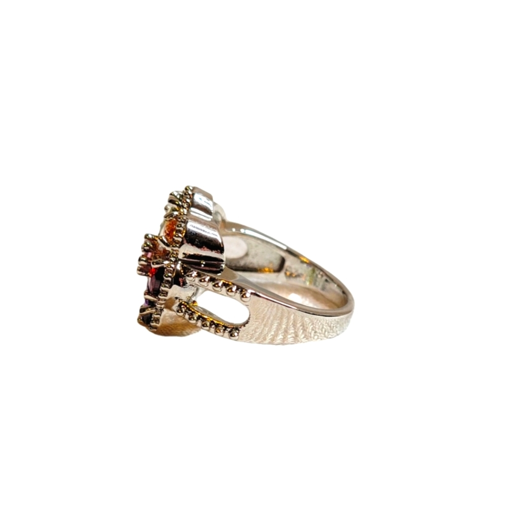 FLOWER MULTI-COLORED GEM RING - Picture 7 of 11